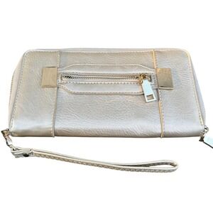 Madison West gold Metallic Faux Leather Zip‎ Around Wristlet Wallet Clutch